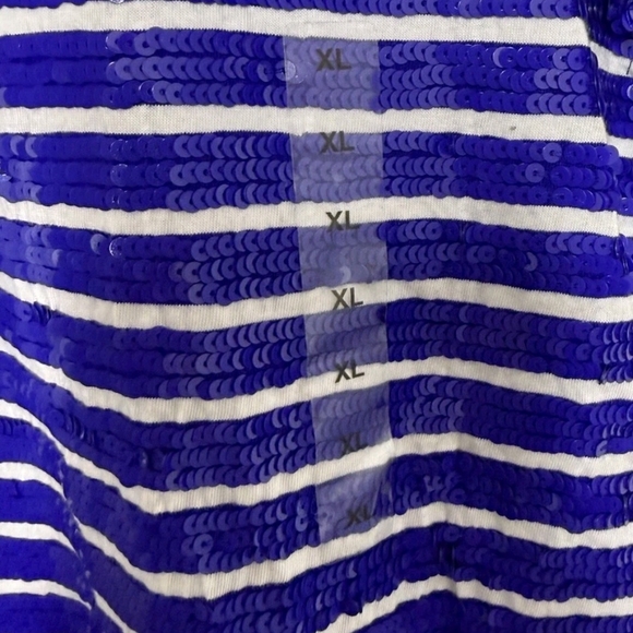 Ralph Lauren Women Sequined Navy and White Striped Tee - Picture 3 of 5